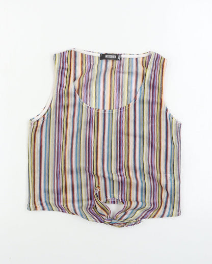 Additional front view of Missguided women’s pink striped basic t-shirt, size UK 8
