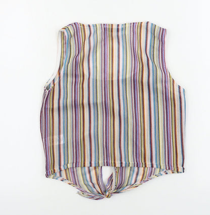 Back view of Missguided women’s pink striped basic t-shirt, size UK 8