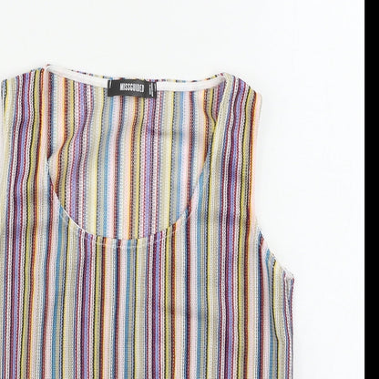 Close-up detail of Missguided women’s pink striped basic t-shirt, size UK 8