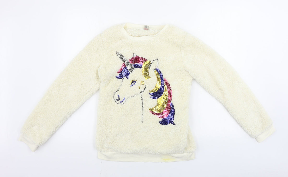 TU Boys Beige   Pullover Jumper Size 13 Years  - Sequin Unicorn