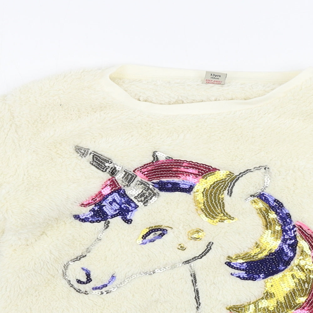 TU Boys Beige   Pullover Jumper Size 13 Years  - Sequin Unicorn