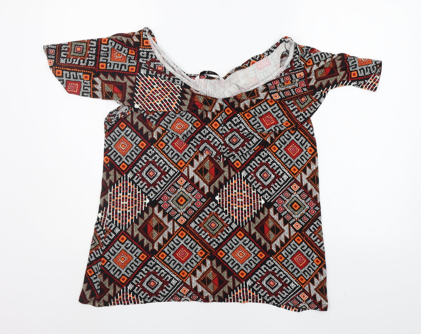 TU Womens Black Geometric  Basic Blouse Size 14