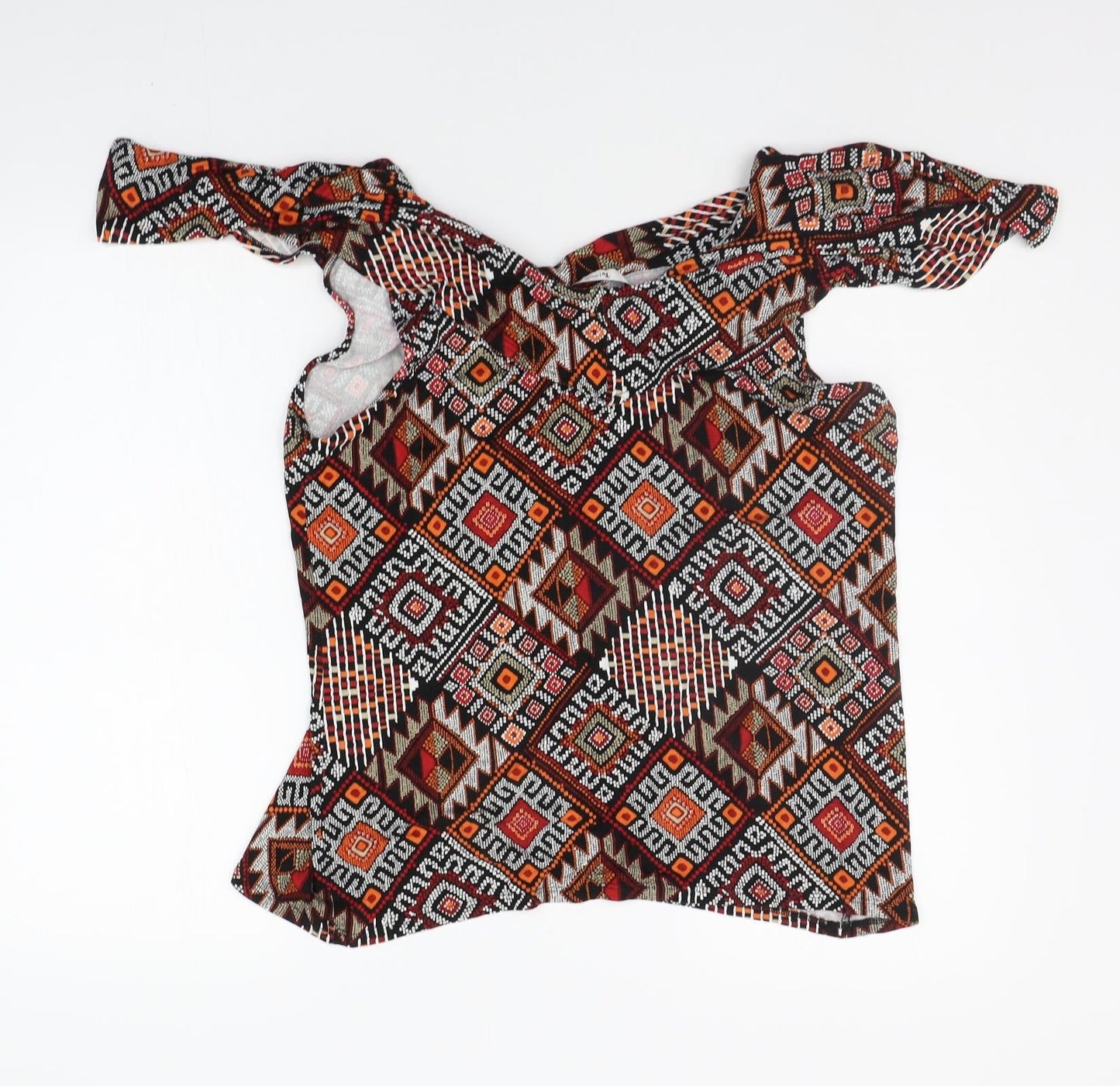 TU Womens Black Geometric  Basic Blouse Size 14