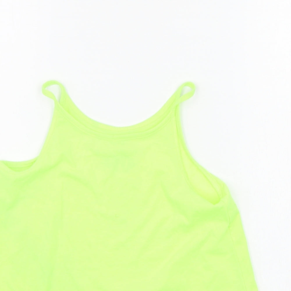 Close-up detail of F&F girls’ green basic tank, size 8-9, years