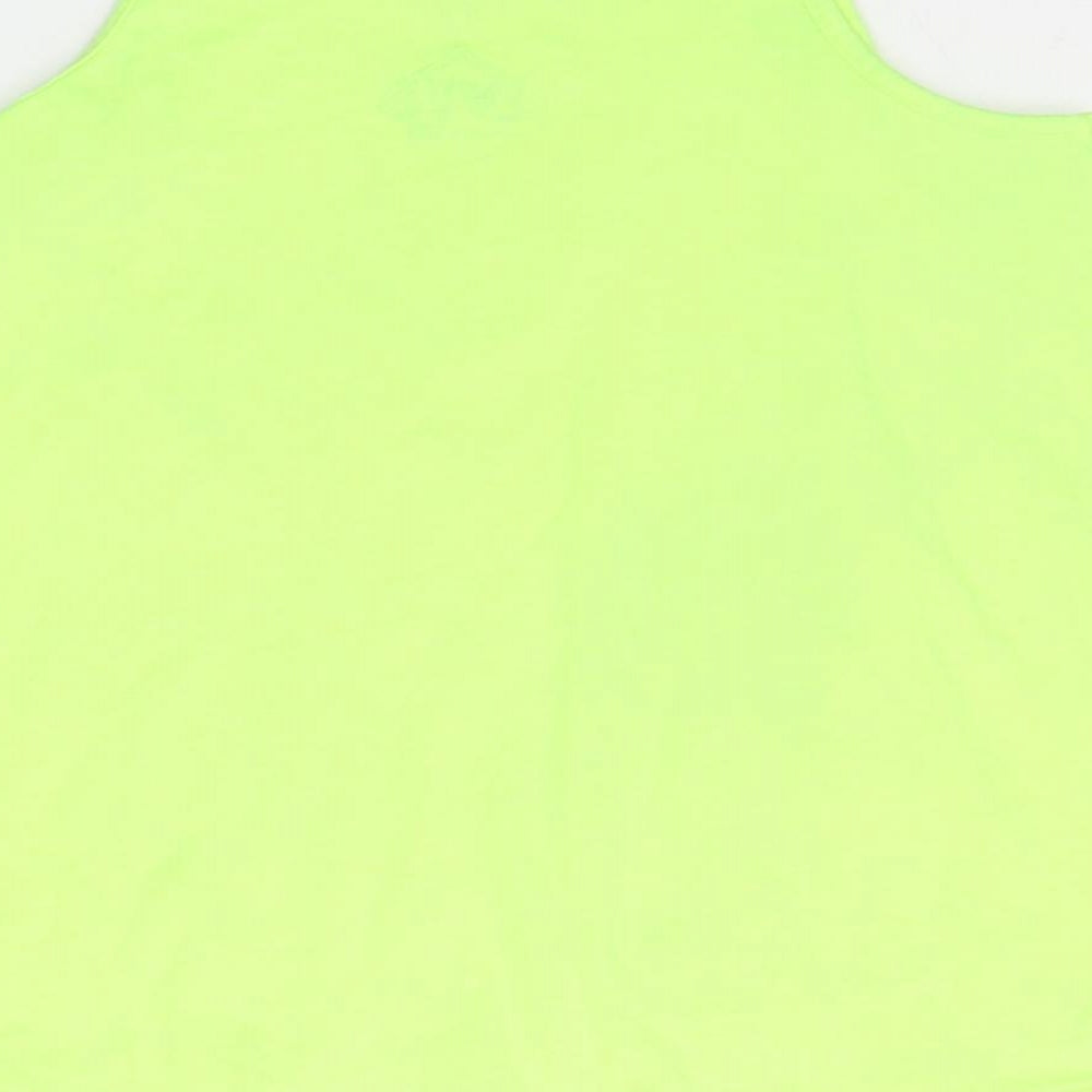 Brand and care label for F&F girls’ green basic tank, size 8-9, years