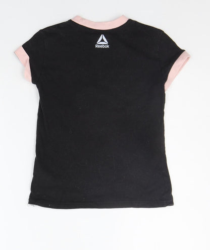 Back view of Reebok girls’ black basic t-shirt, size S