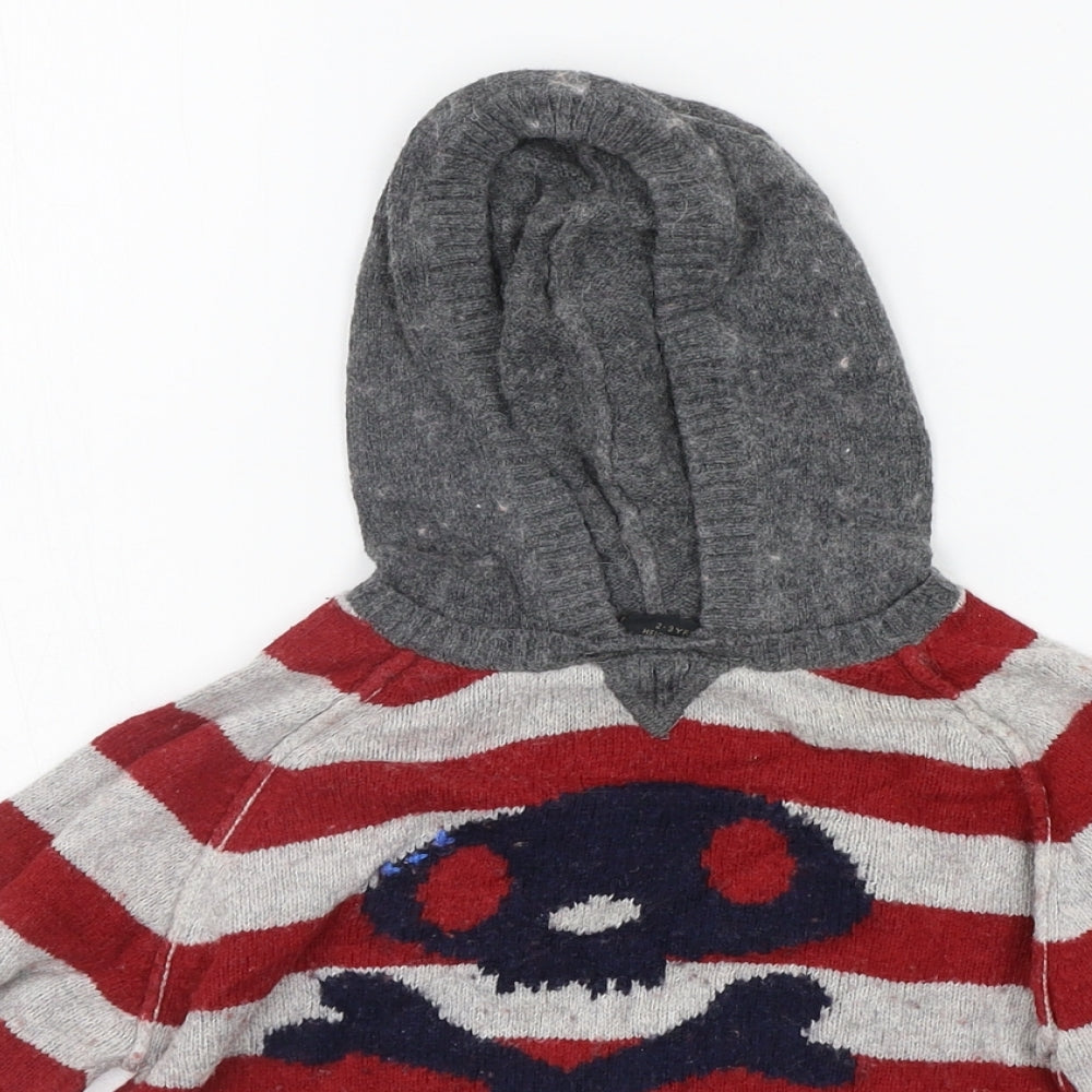 NEXT Boys Red Striped  Pullover Hoodie Size 2-3 Years