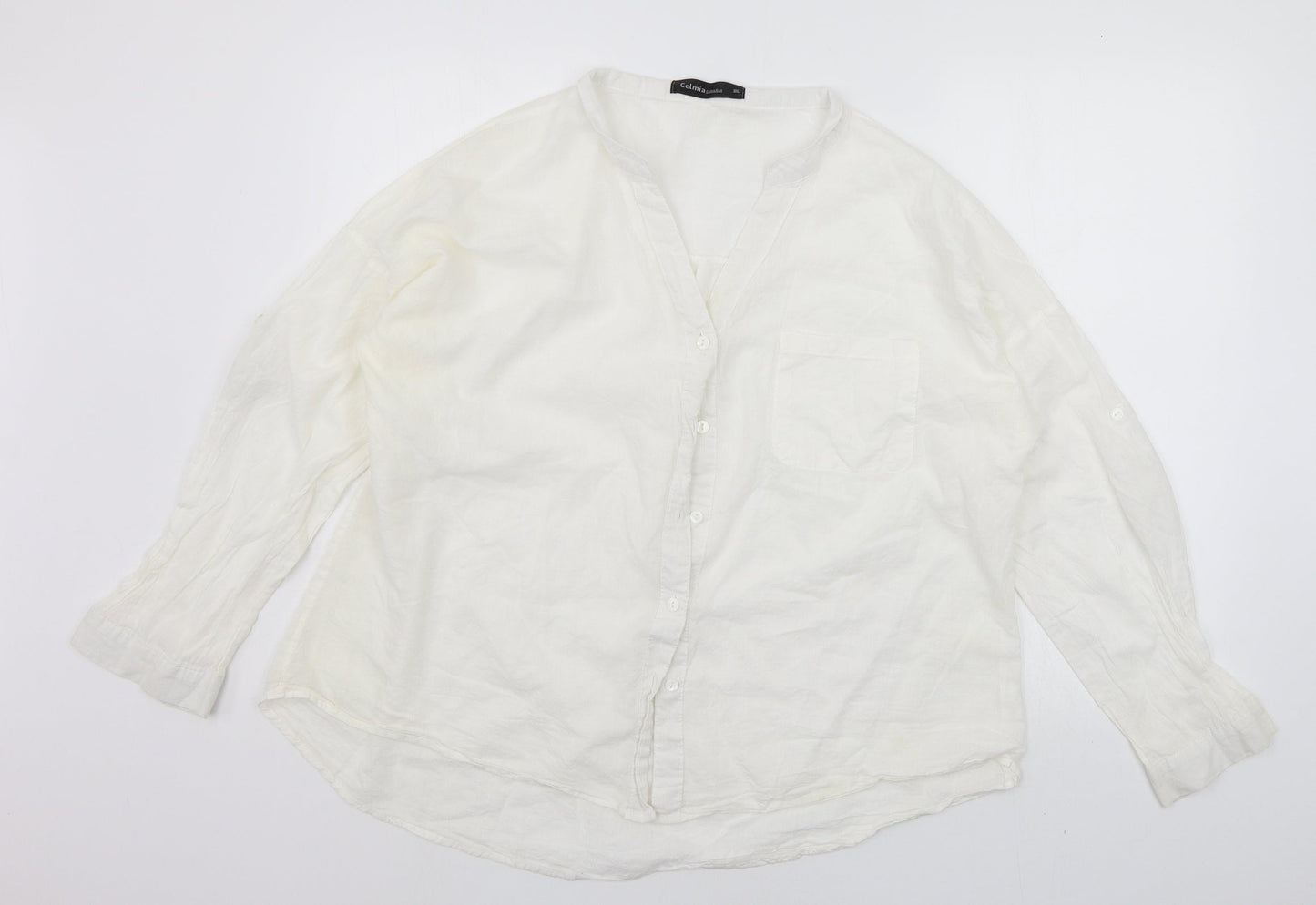Celmia Womens White   Basic Button-Up Size 3XL