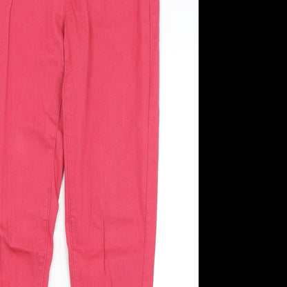 Close-up detail of Denim Co women’s pink jegging jeans, size UK 12, 30-inch leg