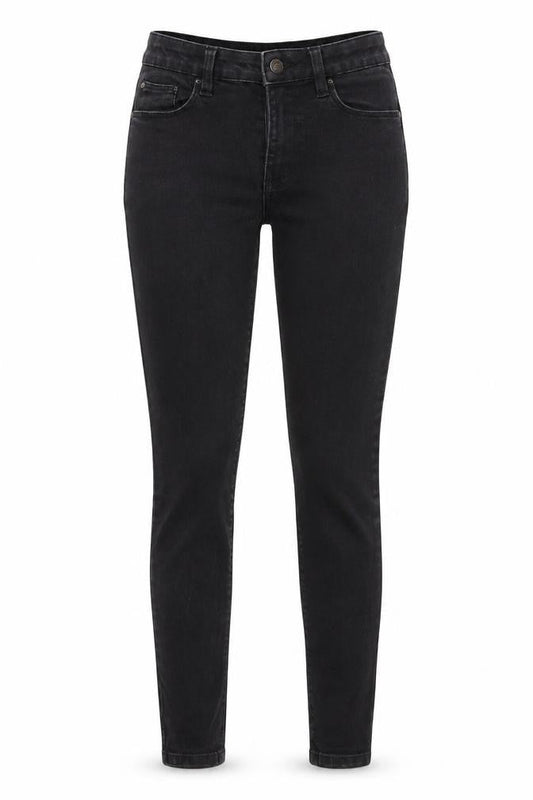 Front view of Denim Co women’s black skinny jeans, size UK 8, 27-inch leg