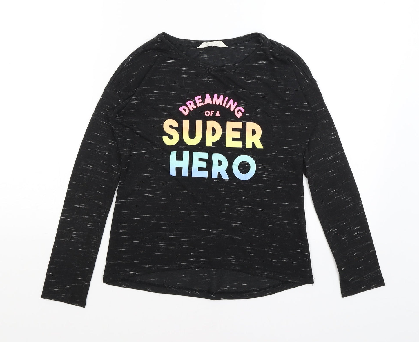 H&M Girls Black   Basic T-Shirt Size 9-10 Years  - Dreaming of a Super Hero