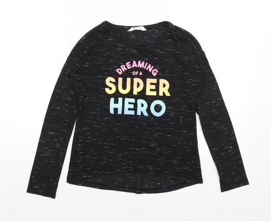 H&M Girls Black   Basic T-Shirt Size 9-10 Years  - Dreaming of a Super Hero