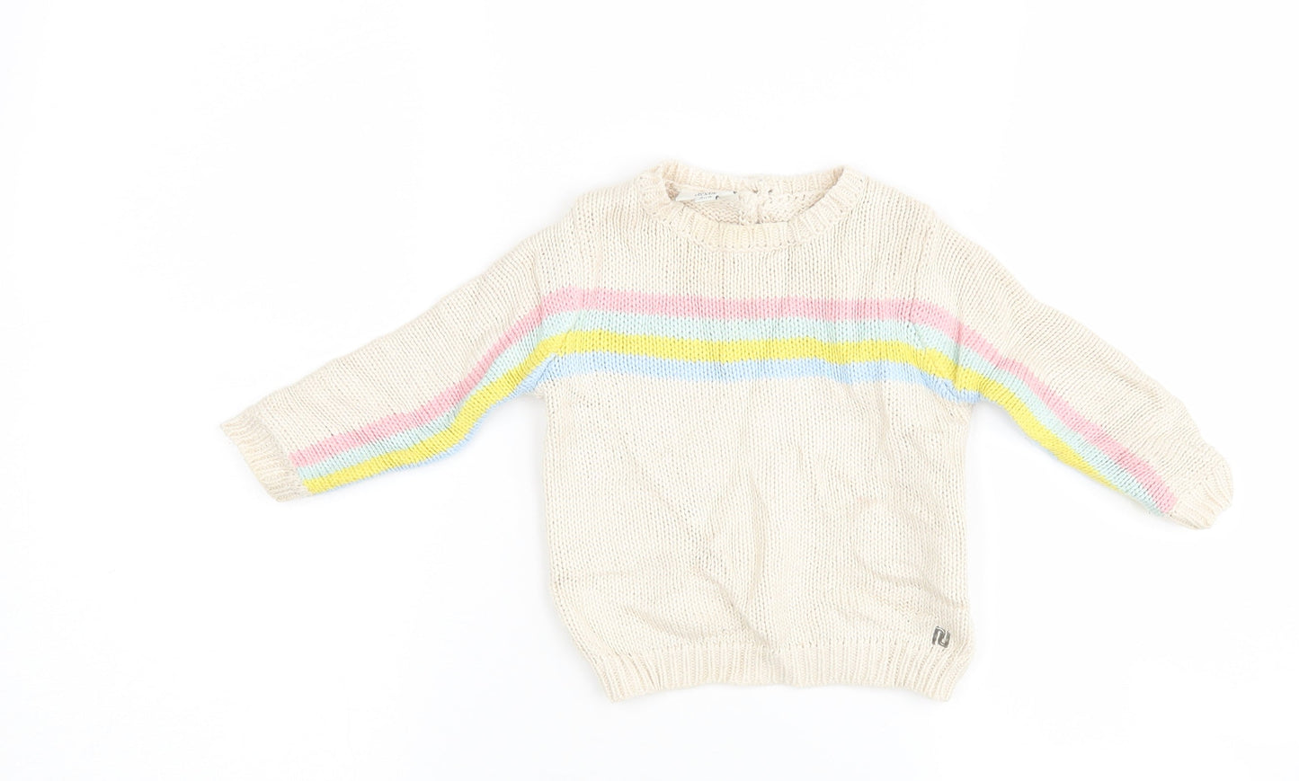 River Island Boys Ivory Striped  Henley Jumper Size 3-6 Months