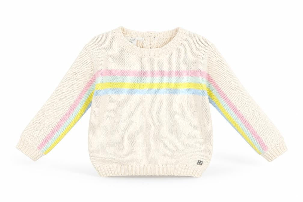 River Island Boys Ivory Striped  Henley Jumper Size 3-6 Months