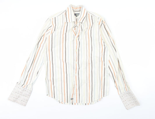 Peter Werth Mens Ivory Striped   Dress Shirt Size M