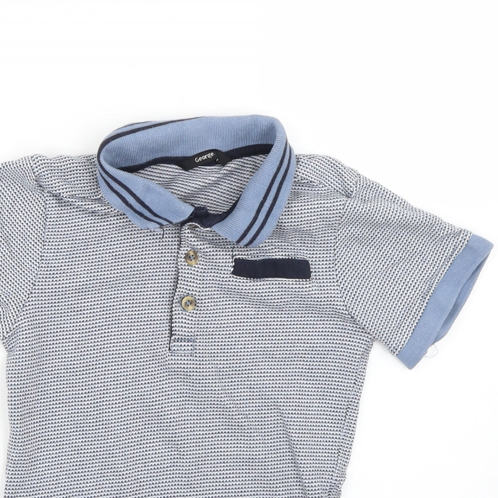 George Boys Blue Geometric  Basic Polo Size 7-8 Years