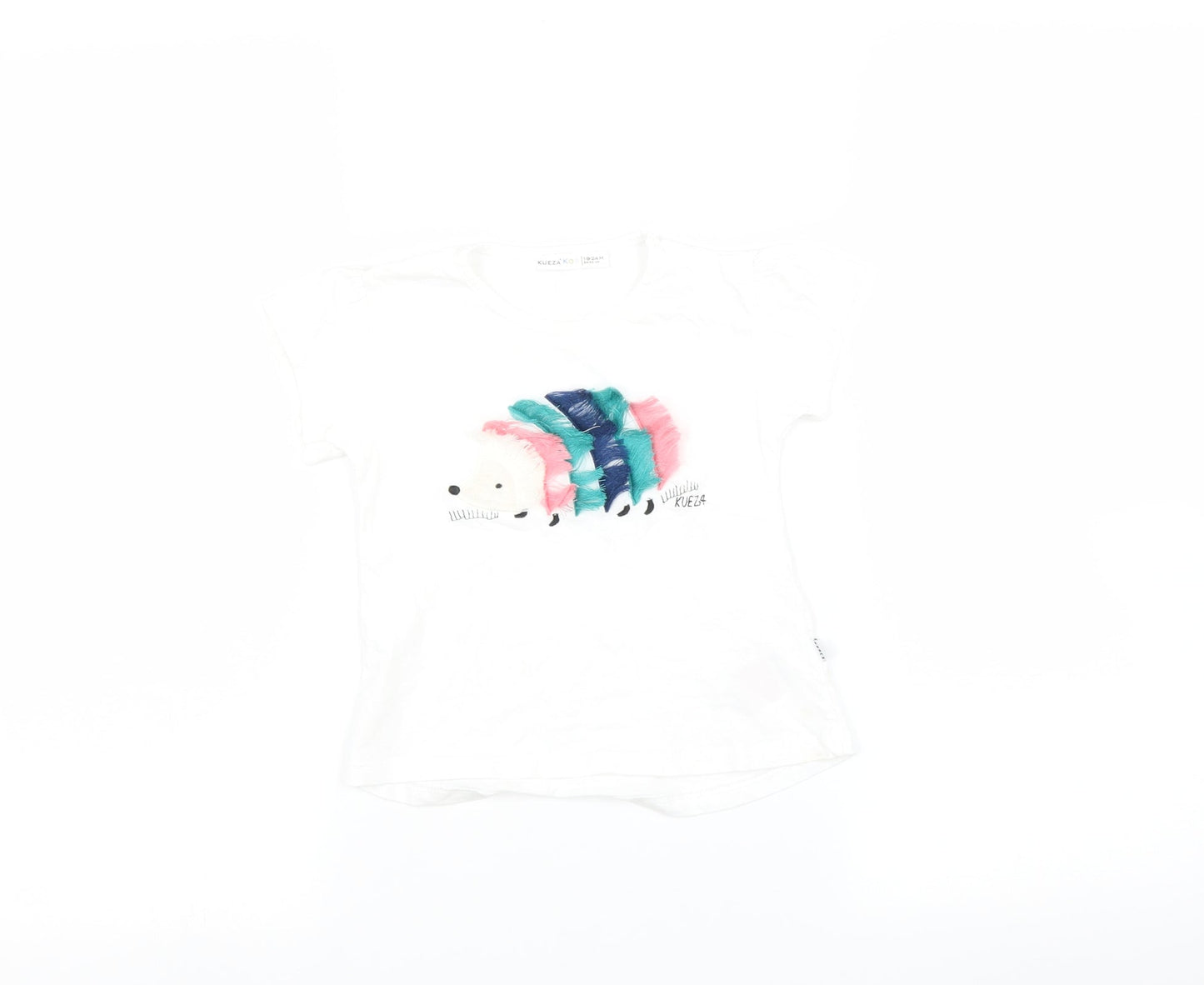 Kueza Baby White   Basic T-Shirt Size 18-24 Months  - Hedgehog