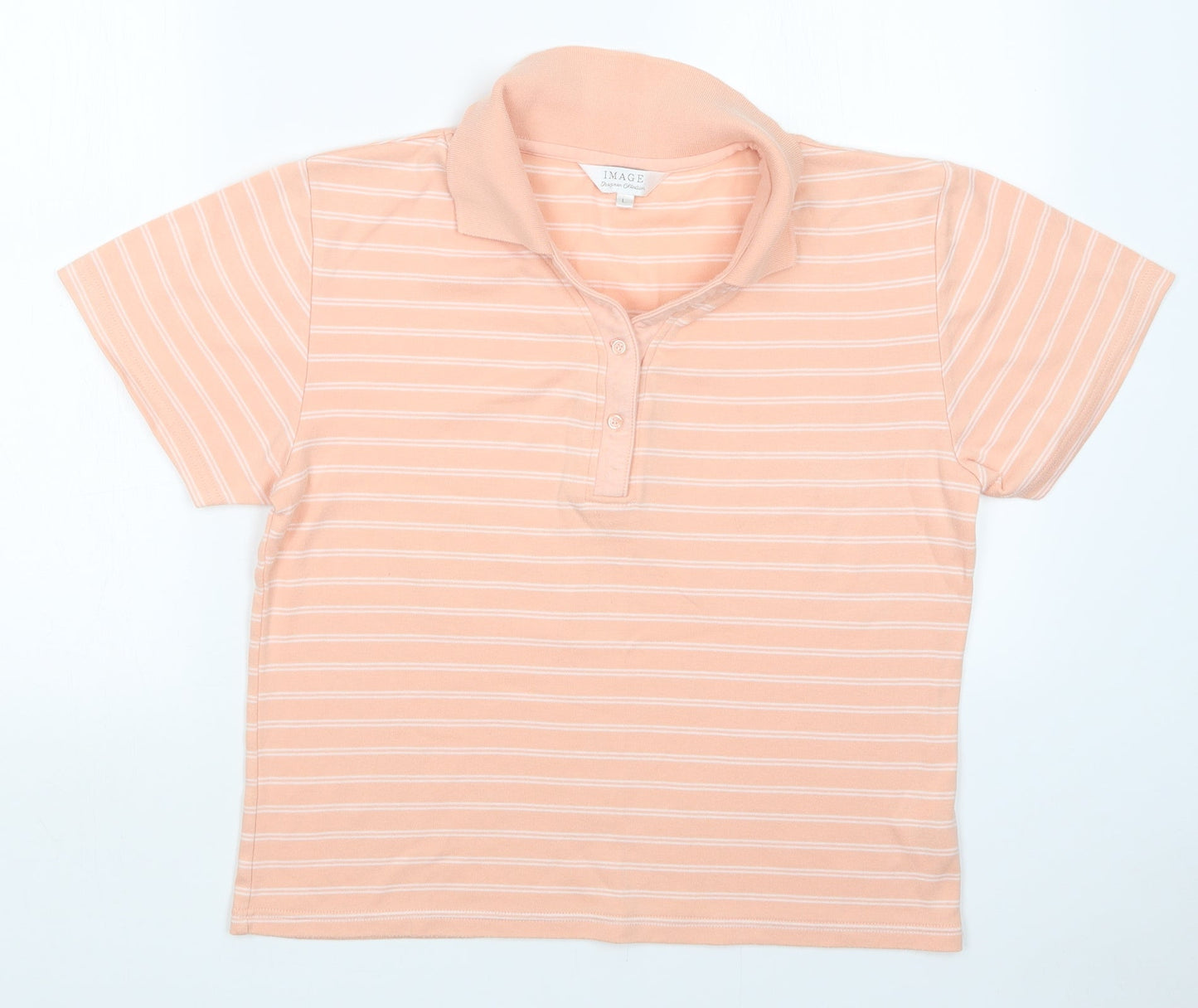 Image Womens Orange Striped  Basic Polo Size L