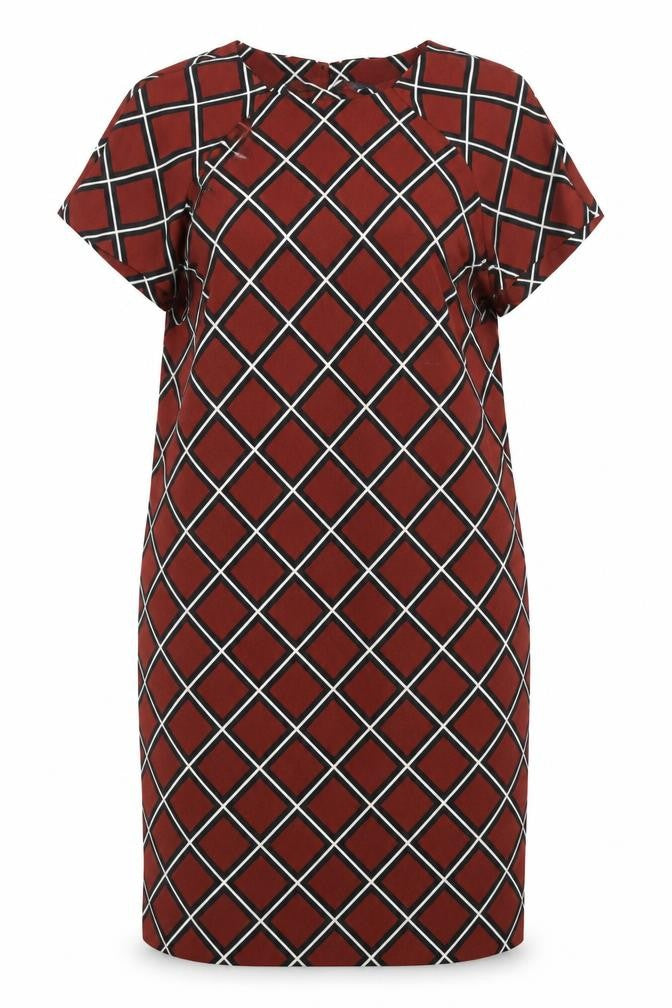 Marks & Spencer Womens Brown Check  Pencil Dress  Size 14