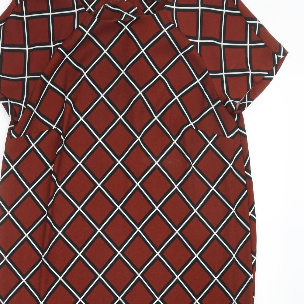M&S Womens Brown Check  Pencil Dress  Size 14