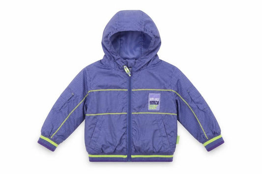 Front view of coccodrillo boys’ purple check jacket, size 18, months