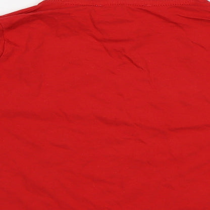 Brand and care label for Comic Relief girls’ red basic polo, size 2-3, years