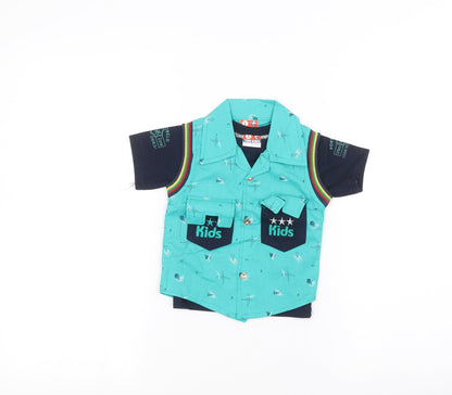 Additional front view of top kids Baby Blue Basic Polo, size 0-3, Months