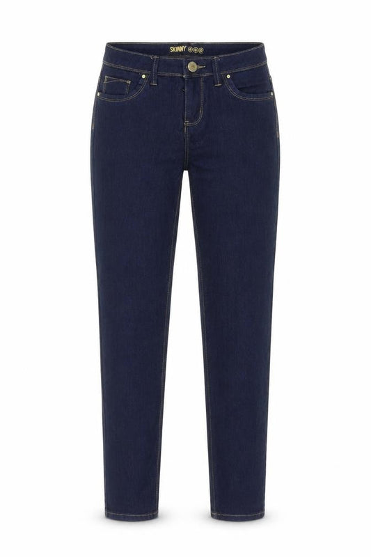 Front view of Denim & Co. women’s blue denim skinny jeans, size UK 8, 29-inch leg