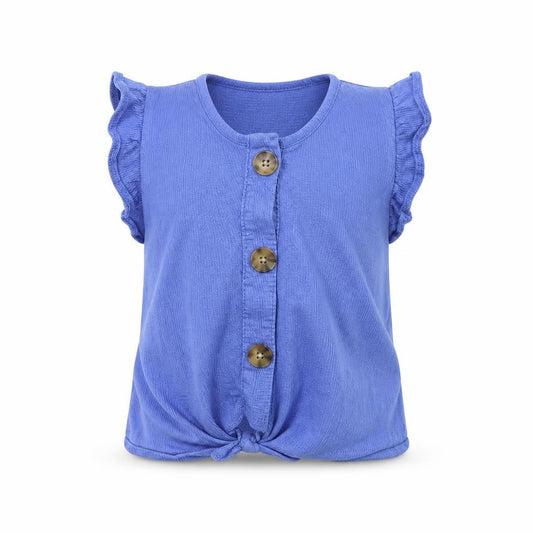 Front view of F&F girls’ blue basic blouse, size 5-6, years