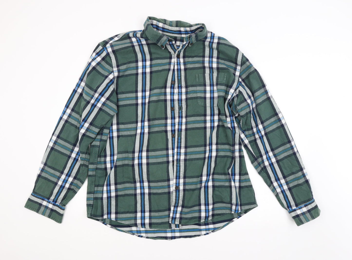 LAND'S END Mens Green Check   Button-Up Size XL