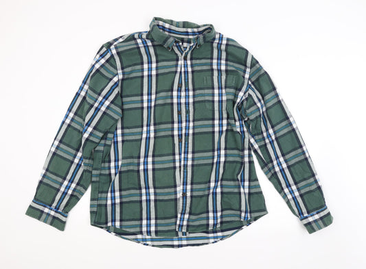 LAND'S END Mens Green Check   Button-Up Size XL