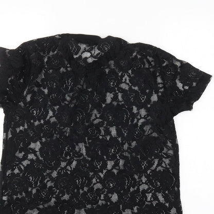 Brand and care label for Atmosphere women’s black floral basic blouse, size UK 12