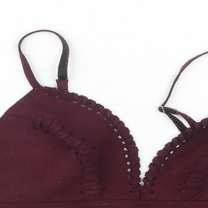 Close-up detail of Missguided women’s purple cropped t-shirt, size UK 6