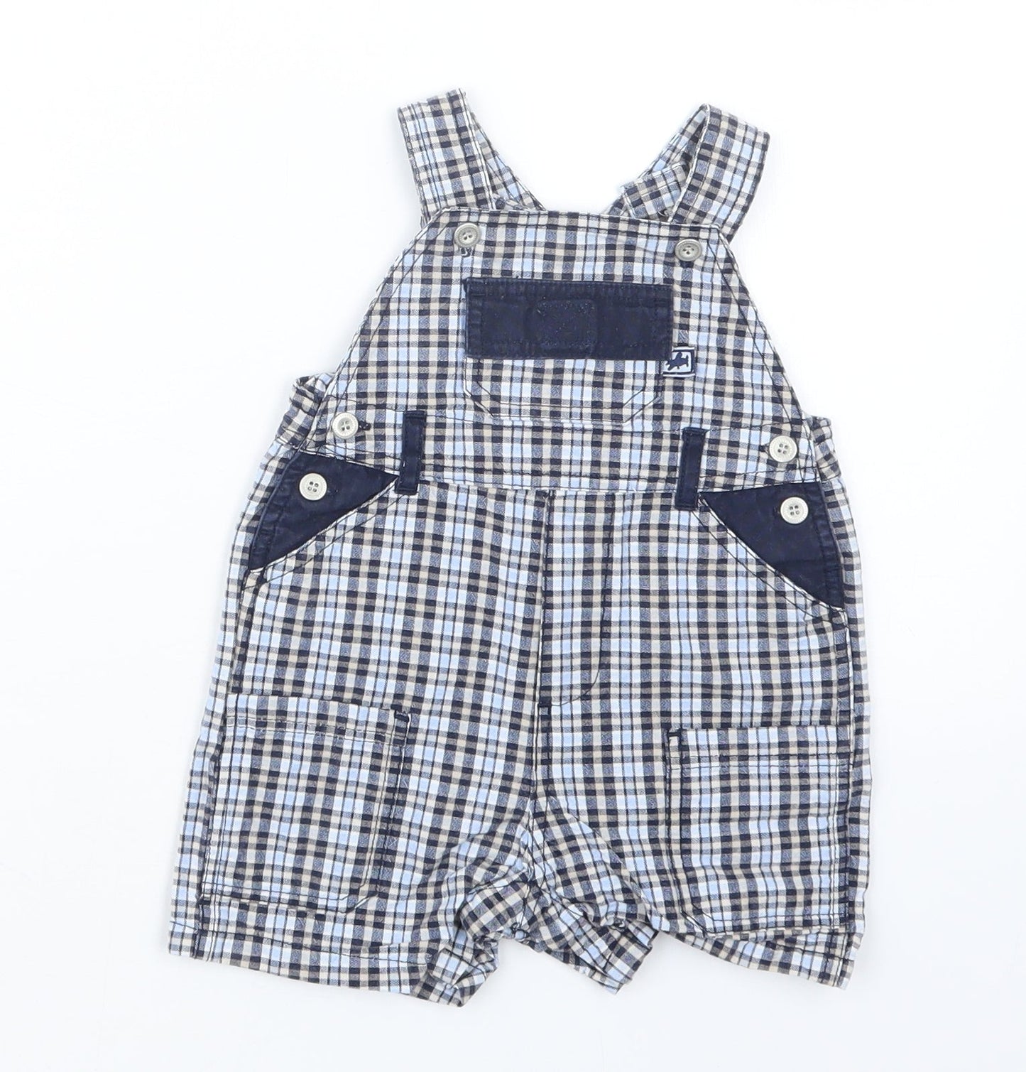 BHS Boys Blue Check  Dungaree Outfit/Set Size 3-6 Months