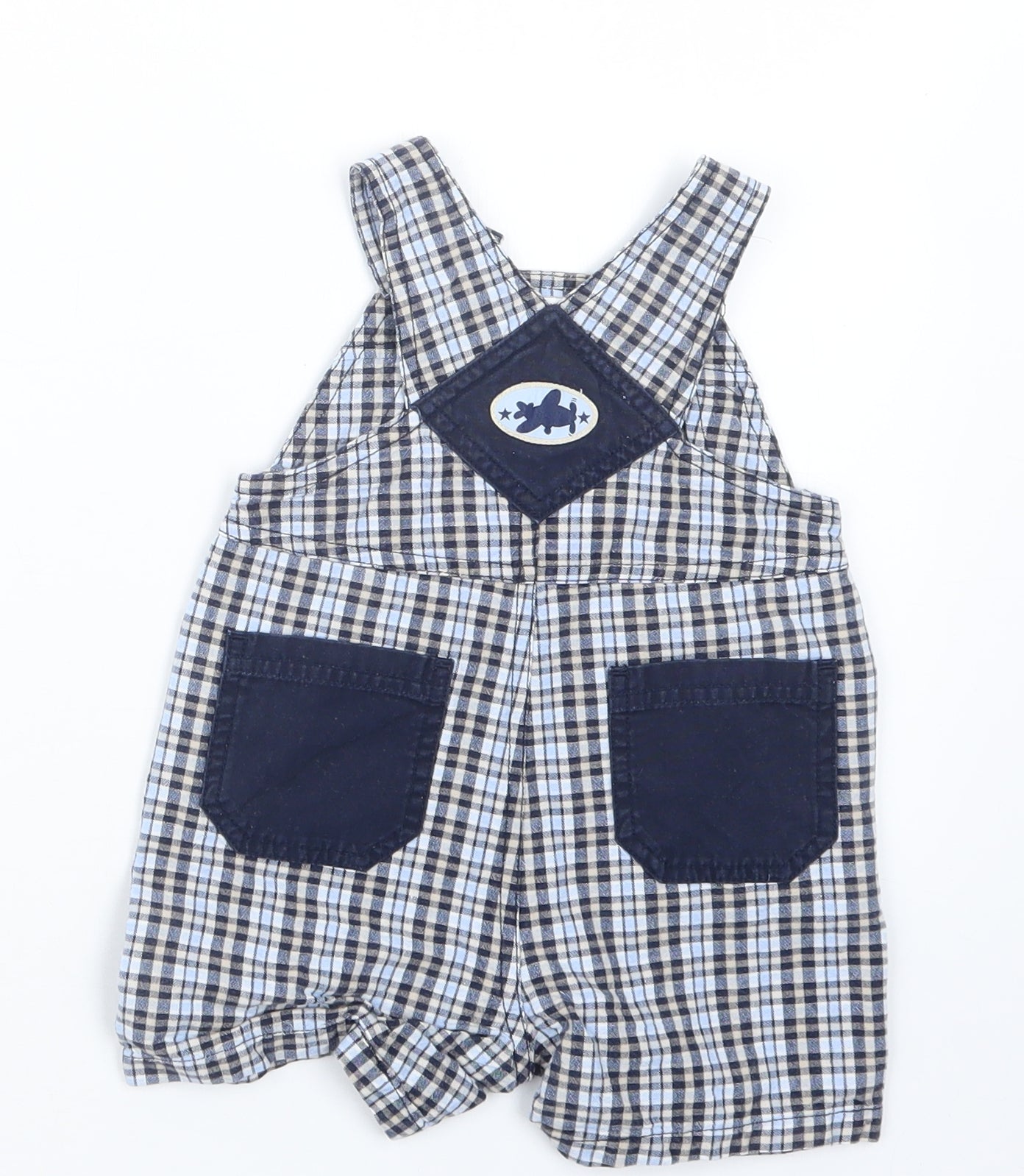 BHS Boys Blue Check  Dungaree Outfit/Set Size 3-6 Months