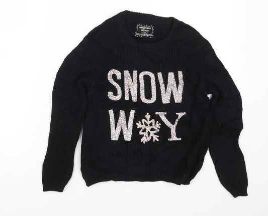 Primark Girls Black  Knit Pullover Jumper Size 8-9 Years  - Snow Way