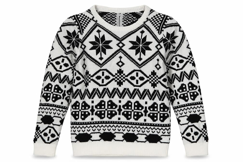 Pepperts Girls White Geometric Knit Pullover Jumper Size 6-7 Years  - Black and White