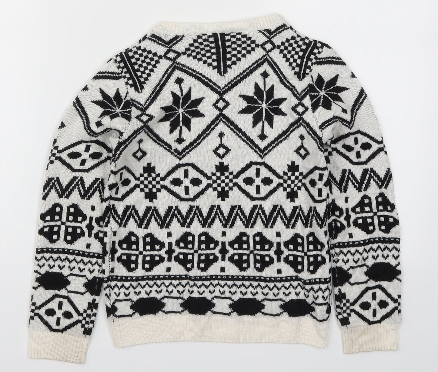 Pepperts Girls White Geometric Knit Pullover Jumper Size 6-7 Years  - Black and White