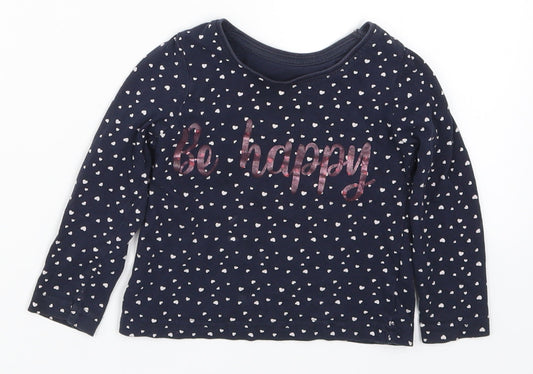 Primark Girls Blue   Basic T-Shirt Size 18-24 Months  - Be Happy Love Hearts