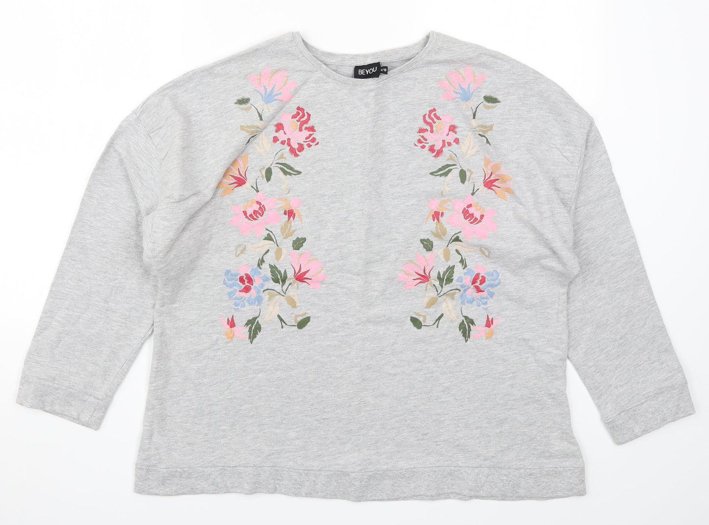 Be You Womens Grey Floral  Pullover Sweatshirt Size 16