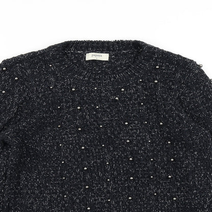 Close-up detail of Papaya women’s black knit jumper, size S