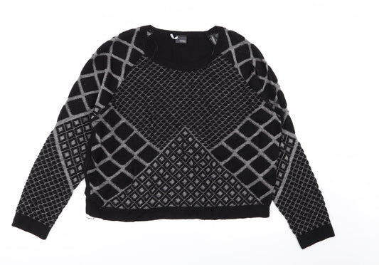 Sparkle & Fade Womens Black Geometric  Pullover Jumper Size L