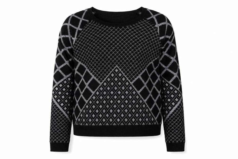 Sparkle & Fade Womens Black Geometric  Pullover Jumper Size L