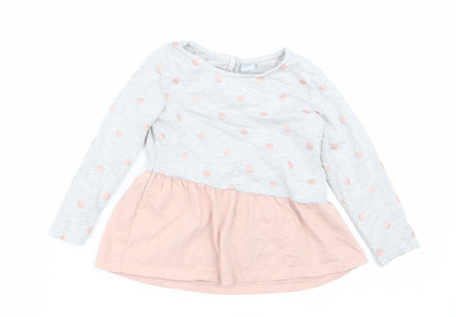 Front view of Tu girls’ multicoloured polka dot basic t-shirt, size 2-3, years