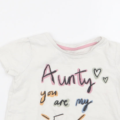 Close-up detail of Nutmeg girls’ white basic t-shirt, size 2-3, years