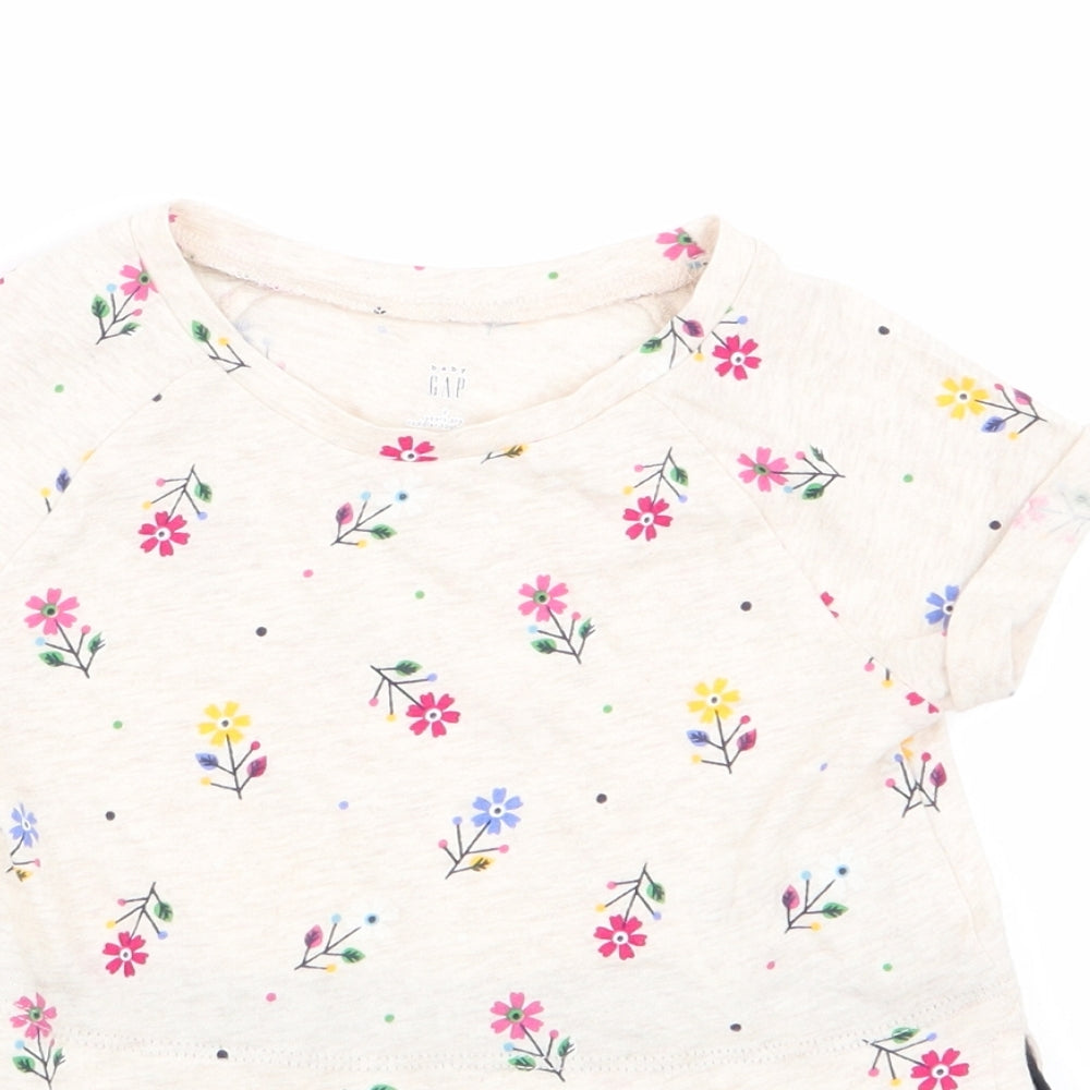 Gap Girls Beige Floral  Basic T-Shirt Size 2 Years