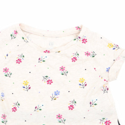 Close-up detail of Gap girls’ beige floral basic t-shirt, size 2, years