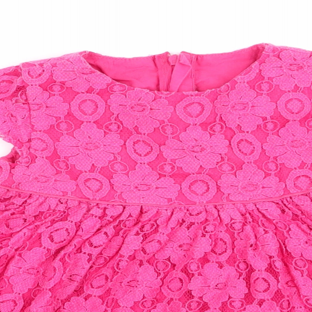 M&S Girls Pink Floral  Fit & Flare  Size 6-9 Months
