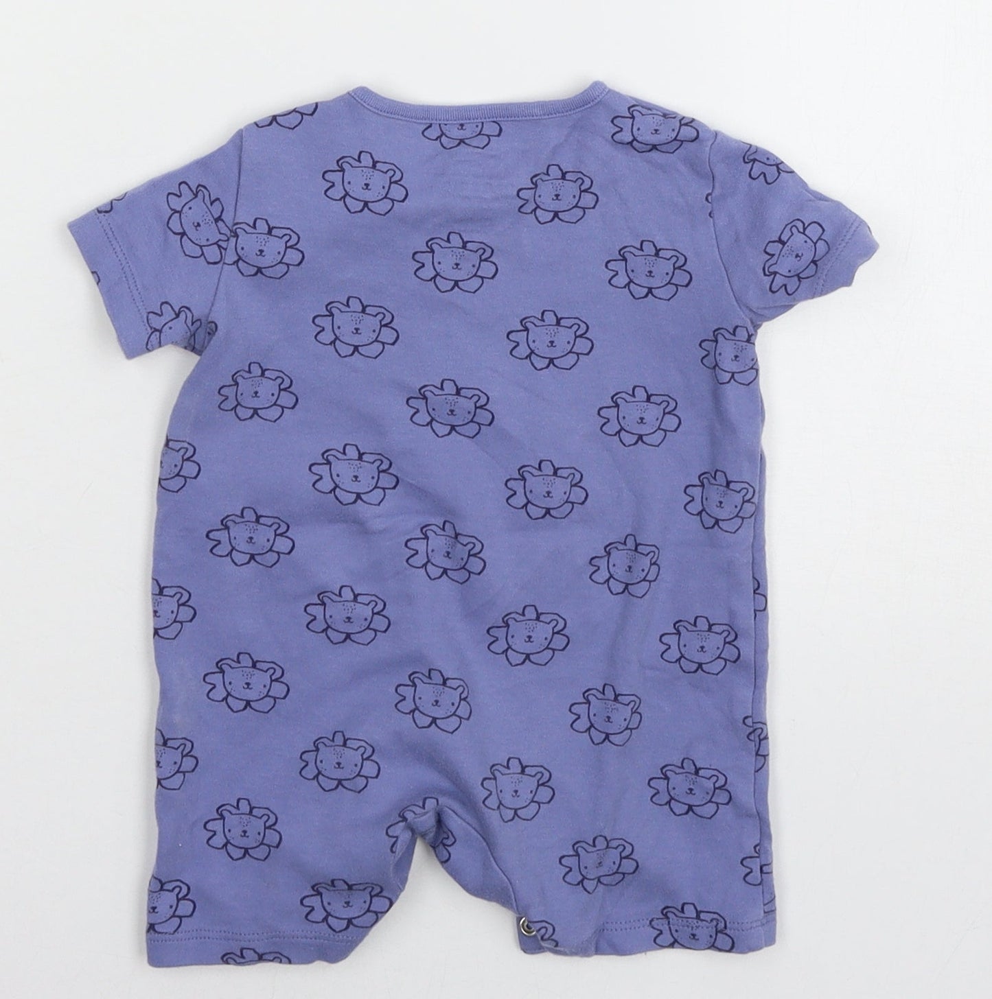 F&F Girls Blue Geometric Jersey Babygrow One-Piece Size 9-12 Months  - Lion