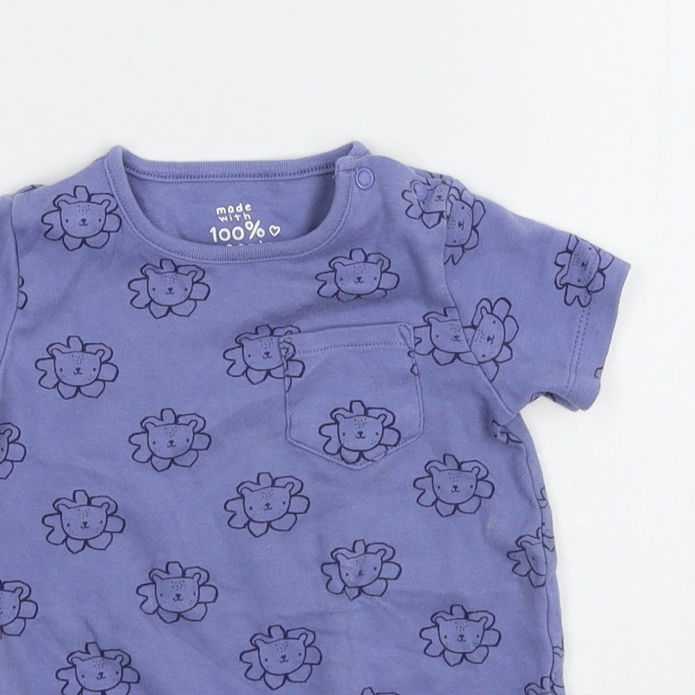 F&F Girls Blue Geometric Jersey Babygrow One-Piece Size 9-12 Months  - Lion